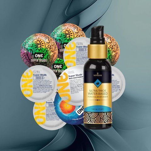 Набір "Super Studs & Sensuva &ndash; Максимальне Зволоження" (ONE Super Studs 9 шт, Sensuva Ultra-Thick Water-Based (57 мл)) 10 шт NO6134 фото