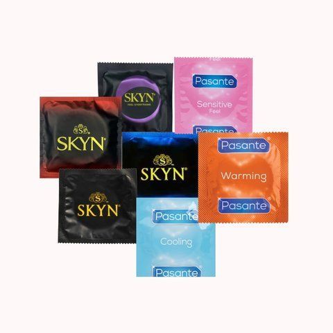 Набір Skyn безлатесні + Pasante латексні &ndash; 32 шт (Skyn Intense feel безлатексні з ребристою поверхнею, ультратонкі, з ефектом охолодження та розігріву) NO7391 фото