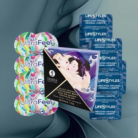 Набір "ONE з LifeStyles та Сіль для ванни Shunga Moonlight Bath" - 9 шт NO6329 фото