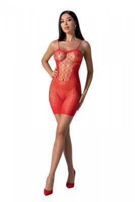 Ажурна мінісукня на тонких бретелях Passion BS096 One Size, red, плетіння на грудях SO8930 фото
