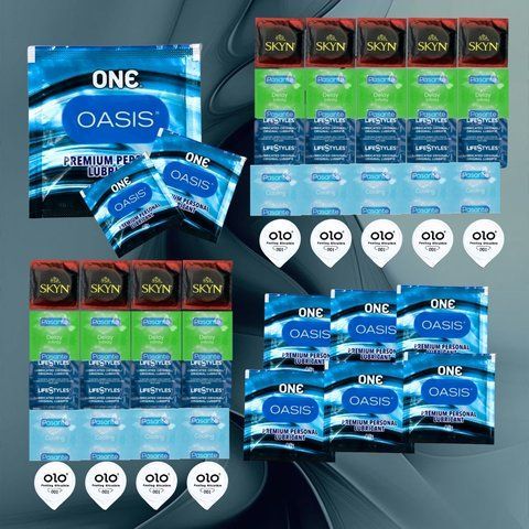 В наборі SKYN Intense Feel &ndash; 9 шт., OLO Feeling Ultrathin &ndash; 9 шт., Pasante Delay Infinity &ndash; 9 шт., Pasante Cooling &ndash; 9 шт., LifeStyles Ultra Lubricated &ndash; 9 шт., ONE Oasis 3 г &ndash; 9 шт NO6572 фото