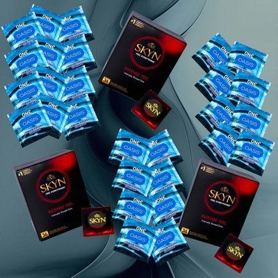 Комплект Skyn Intense Feel - безлатексні з пупирками, уп. 36 шт. &ndash; 4 шт, ONE Oasis 3 г &ndash; 28 шт, 4 шт + 28 шт NO6483 фото