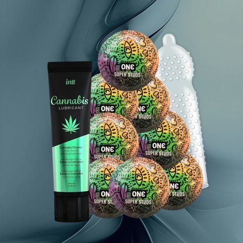 Набір "Ван студси з Intt Cannabis" (ONE Super Studs 9 шт, Intt Cannabis (100 мл)) 10 шт NO6387 фото