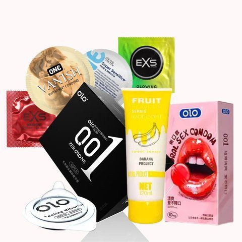 Набір Special Mix OLO з гіауроновою змазкою + EXS латексні + ONE латексні &ndash; 34 шт + OLO Lube Банан на водній основі NO7205 фото