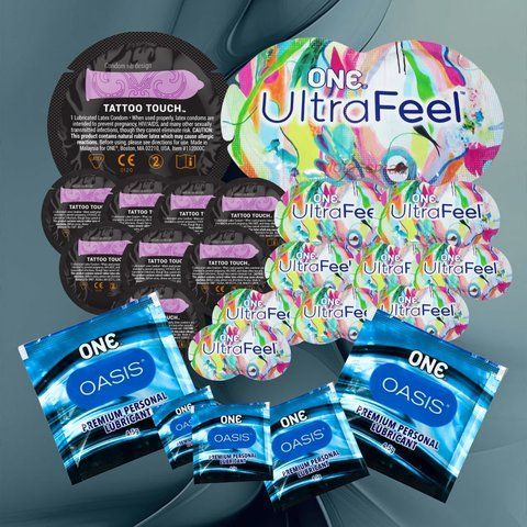 В наборі ONE Tattoo Touch Purple &ndash; 9 шт., ONE Ultra Feel &ndash; 9 шт, ONE Oasis 3 г &ndash; 5 шт NO6578 фото