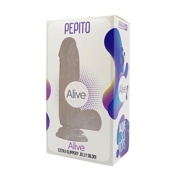 Прозорий фалоімітатор Alive Jelly Dildo Pepito, ТПЕ, присоска, діаметр 3,5 см, довжина 15,5 см SO3982 фото