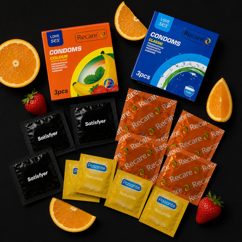 Набір 29 шт Essential Variety (EXS Cooling &mdash; 1 шт; EXS Snug Fit &mdash; 3 шт; Pasante Naturelle &mdash; анатомічні &mdash; 1 шт; Pasante Warming &mdash; розігріваючий ефект, ребристі &mdash; 1 шт; Pasante Sensitive Feel &mdash; 2 шт; Satisfyer Premium Condoms 56 мм L &mdash; 3 шт; Satisfyer Premi NO8029 фото
