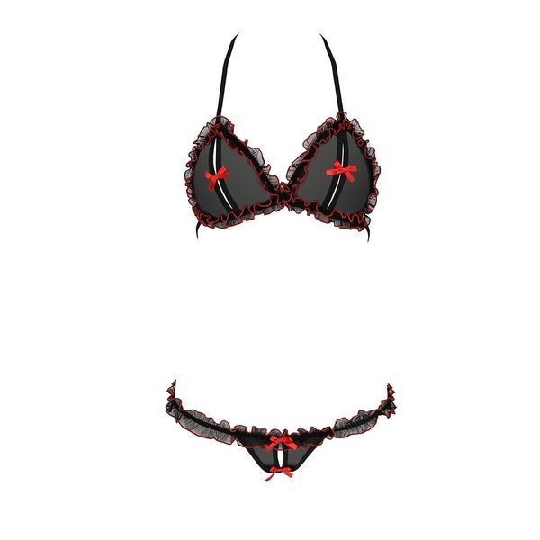 Комплект білизни Passion GIANA BIKINI XXL/XXXL, black, напівпрозорі ліф і трусики з бантиками EL15103 фото
