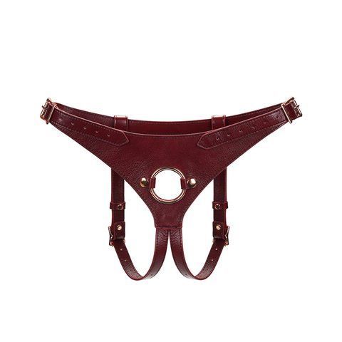 Шкіряні трусики для страпона Liebe Seele Wine Red Strap on Harness, універсальний розмір SO9464 фото
