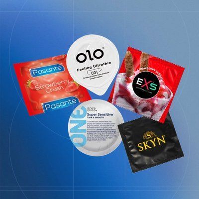Комплект: EXS Delay пролонгуючі 5 шт.; EXS Warming розігріваючі 5 шт.; Pasante Ultra Sensitive Touch тонкі 5 шт.; OLO Warming розігріваючі з гіауроновою змазкою, 5 шт. NO7503 фото