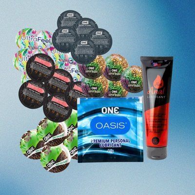 Комплект ONE Ultra Feel &ndash; 5 шт., ONE FlavorWaves - Шоколад та м'ята &ndash; 5 шт., ONE Tattoo Touch Red &ndash; 5 шт., ONE Super Studs &ndash; 5 шт., ONE Extra Strong &ndash; 5 шт., ONE Oasis 3 г &ndash; 5 шт., Intt Hot Anal (100 мл), 25 шт + 5 шт + 1 шт NO6436 фото