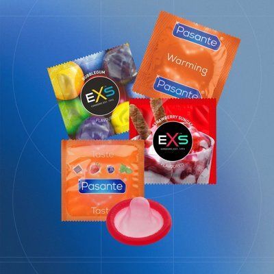 Warming Bubblegum Pack 45+5: EXS Bubblegum Flavoured - 15 шт, EXS Strawberry Flavoured - 7 шт, Pasante Taste Strawberry - 12 шт, Pasante Warming - 16 шт NO7170 фото