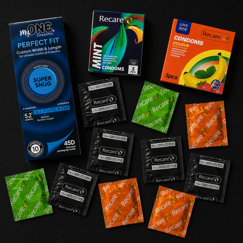 Набір MyONE Super Snug Fresh 16 шт &mdash; 1007 грн: MyONE Super Snug 10 шт &mdash; 1 уп.; Recare Ultra Thin Mint 3 шт &mdash; 1 уп.; Recare Fruit Flavour 3 шт &mdash; 1 уп. NO7882 фото