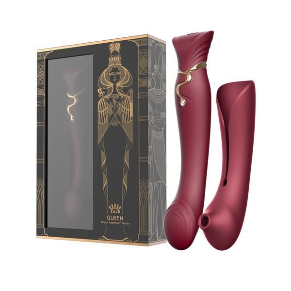 Смартвібратор 3в1 Zalo &mdash; Queen Set Wine Red, пульсівна перлина та вакуум, кристал Swarovski SO6662 фото